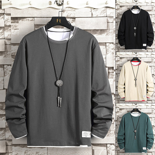 Camiseta de manga larga de primavera y otoño 2022 para hombre, jersey holgado de cuello redondo informal que combina con todo, suéter de color sólido para estudiantes y hombres, camiseta de moda 