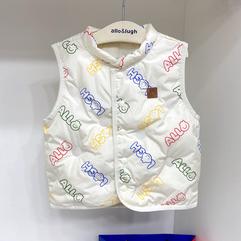 Daunenweste mit durchgehendem Buchstabenaufdruck für Jungen und Mädchen