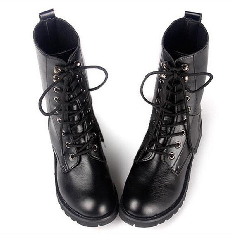 Botas Martin para mujer, estilo británico, estilo punk, botas de vendaje, botas clásicas de motocicleta negras impermeables de otoño e invierno de alta calidad 