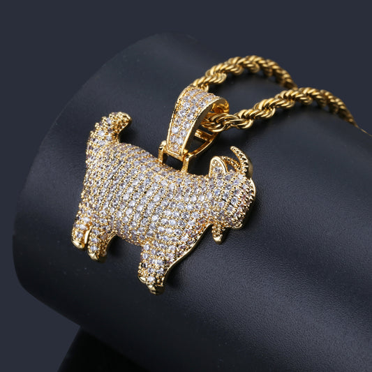 Collar con colgante de circonita de cabra estilo hip hop