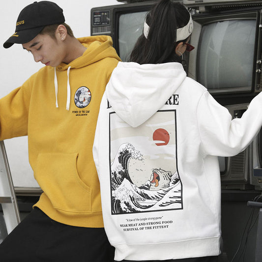 Street Retro Wellen einfache wilde Männer und Frauen lässig Kapuzenpullover 