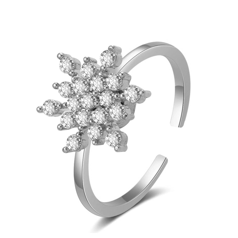 Anillo de copo de nieve con incrustaciones de cobre y circonitas, regalo de Navidad