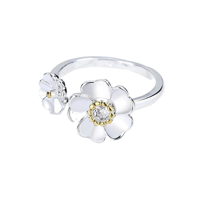 Simple Fashion Flower Ring Japanese And Korean Style Inlaid Zircon
