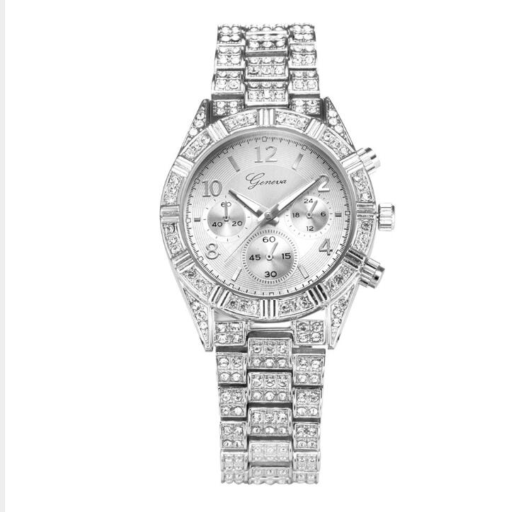 Frauen Kristall Quarz Analog Armbanduhr Mode Edelstahl Genf Luxus Reloj Hombre Montre Femme Sport Uhren