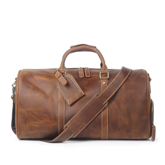 Bolsa de viagem de couro Bolsa de bagagem fitness portátil de primeira camada Sapatos de couro Bolsa mensageiro de um ombro