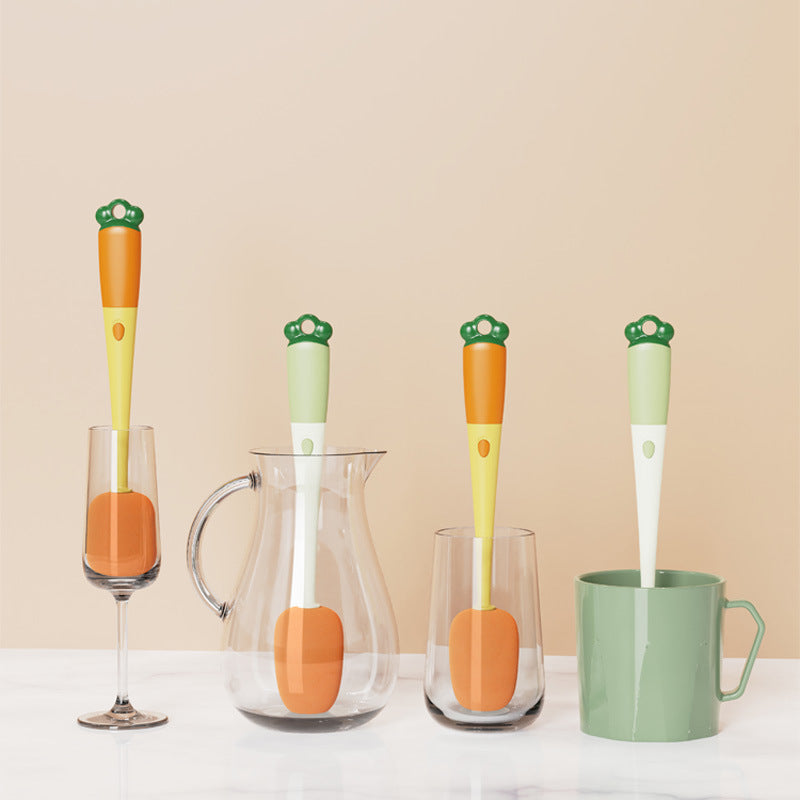 Cepillo de limpieza multifuncional 3 en 1 para cocina, mango largo, cepillo de limpieza para botellas de agua con forma de zanahoria