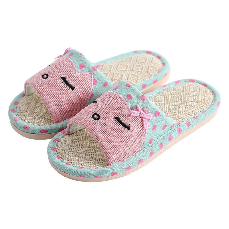 Children's Cartoon Linen Slippers Women's Summer Indoor Non-slip