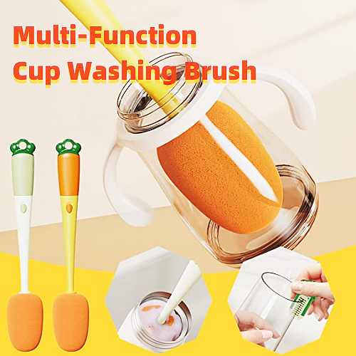 Cepillo de limpieza multifuncional 3 en 1 para cocina, mango largo, cepillo de limpieza para botellas de agua con forma de zanahoria