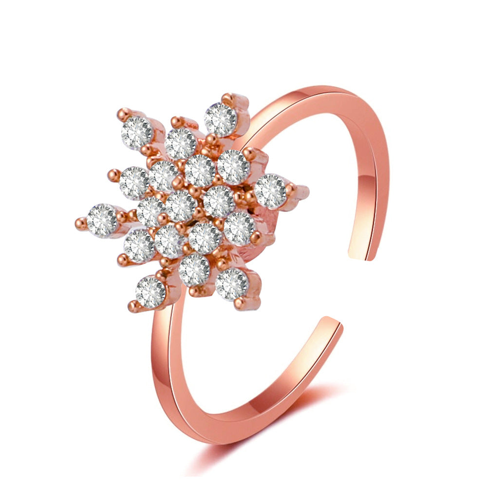 Anillo de copo de nieve con incrustaciones de cobre y circonitas, regalo de Navidad
